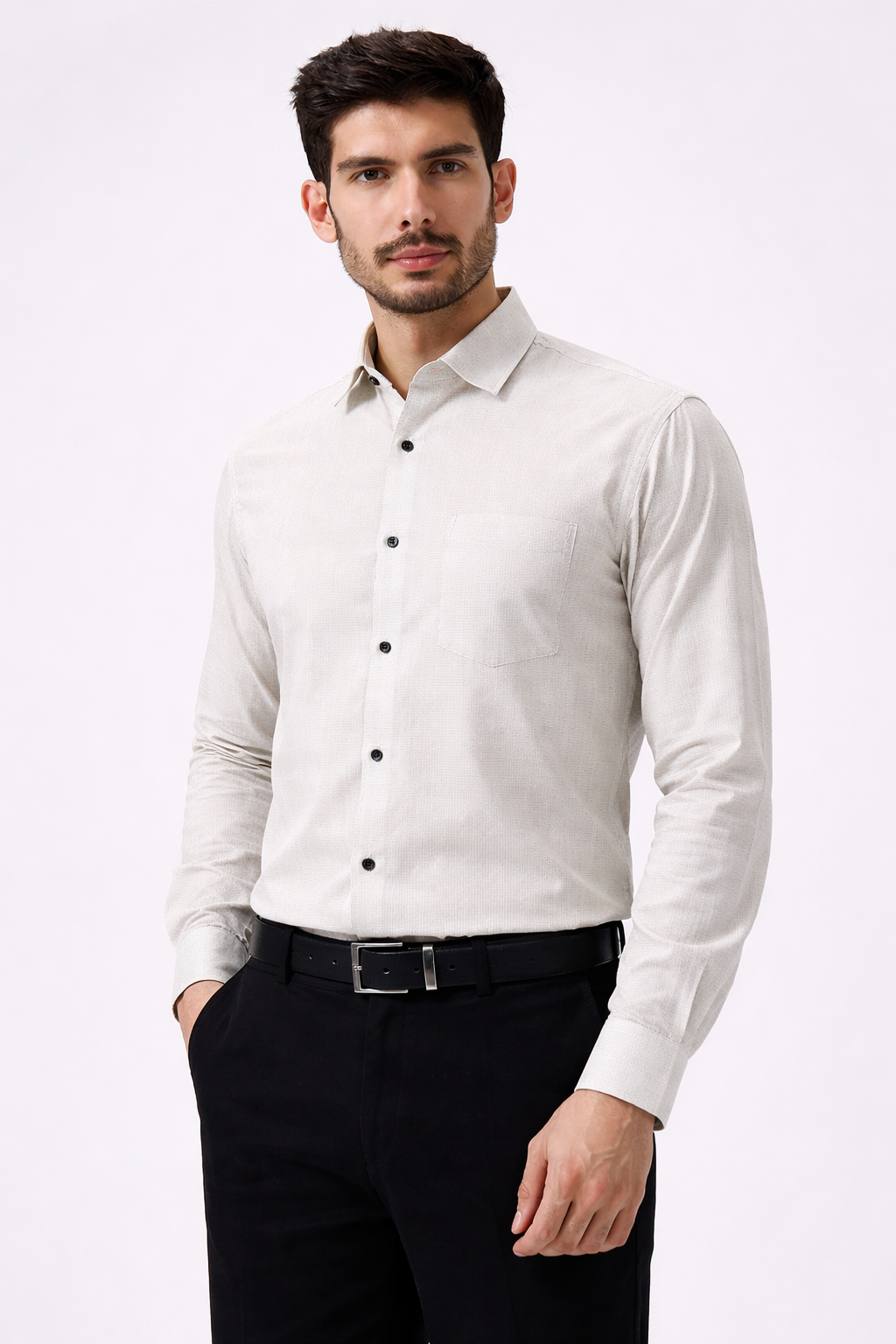 Cotton Slik Light Gray Colour Men Shirt