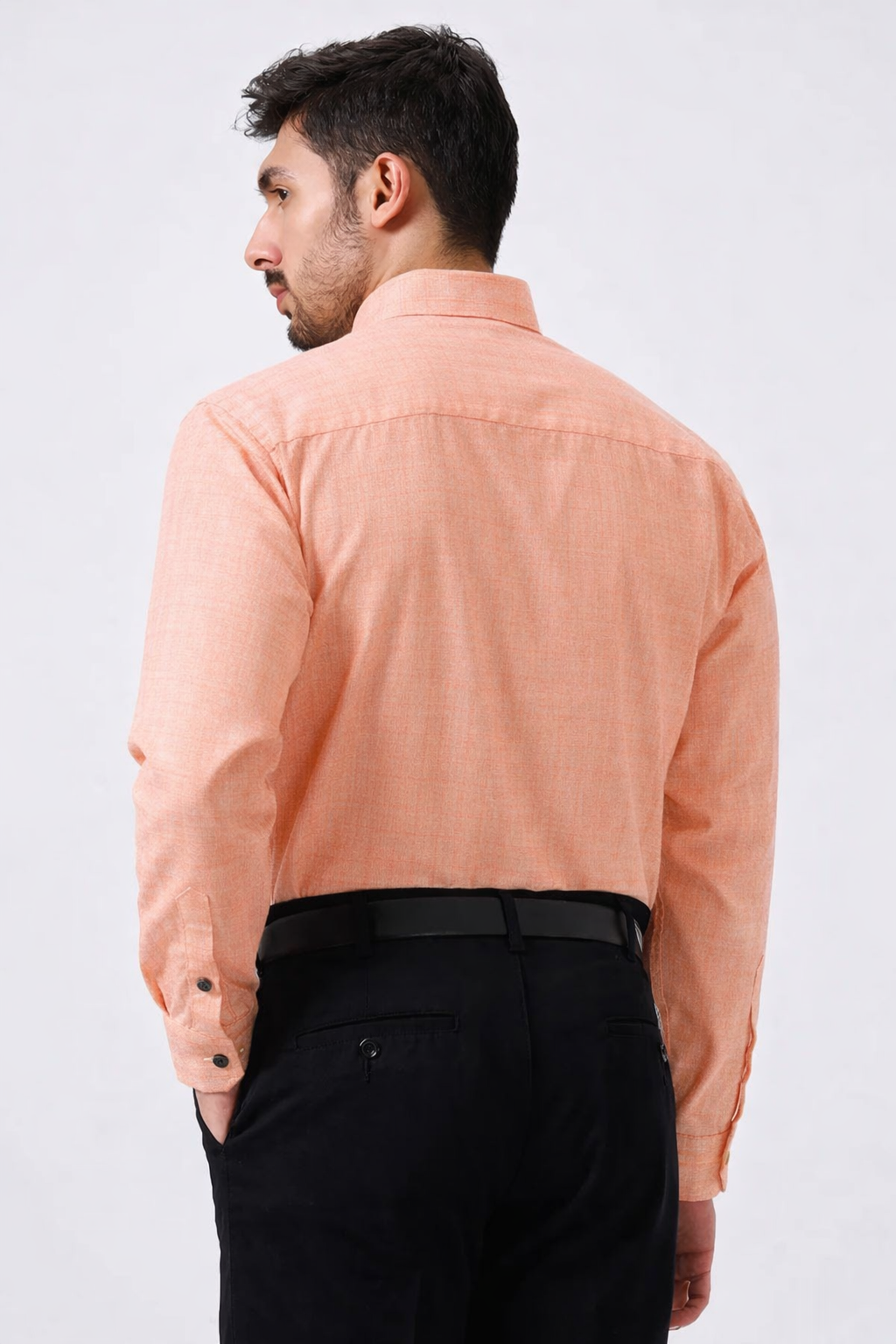 Premium Linen Slub Orange Color Plain Shirt - Full Sleeves