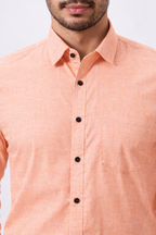 Premium Linen Slub Orange Color Plain Shirt - Full Sleeves
