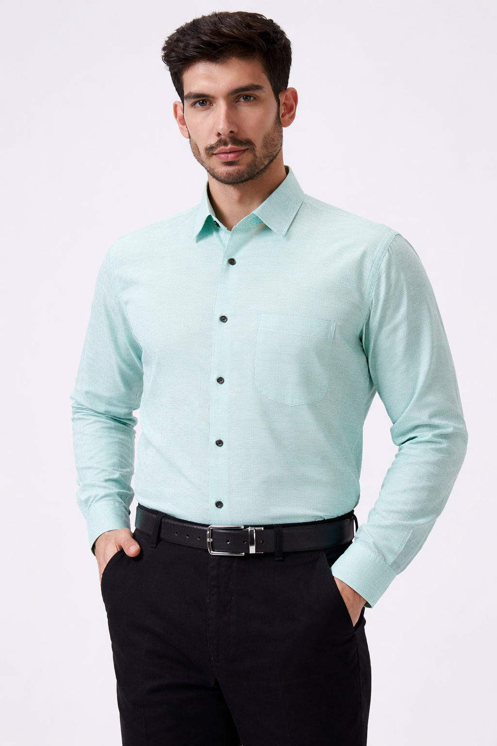 Premium Linen Slub Gray Color Plain Shirt - Full Sleeves