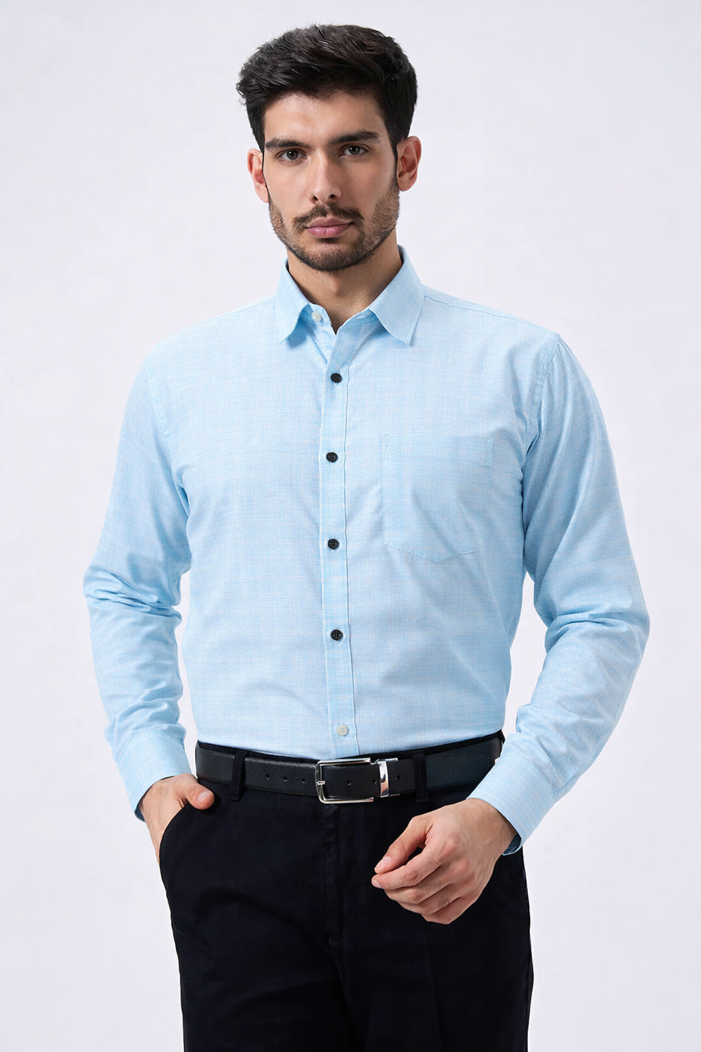 Premium Linen Slub Gray Color Plain Shirt - Full Sleeves