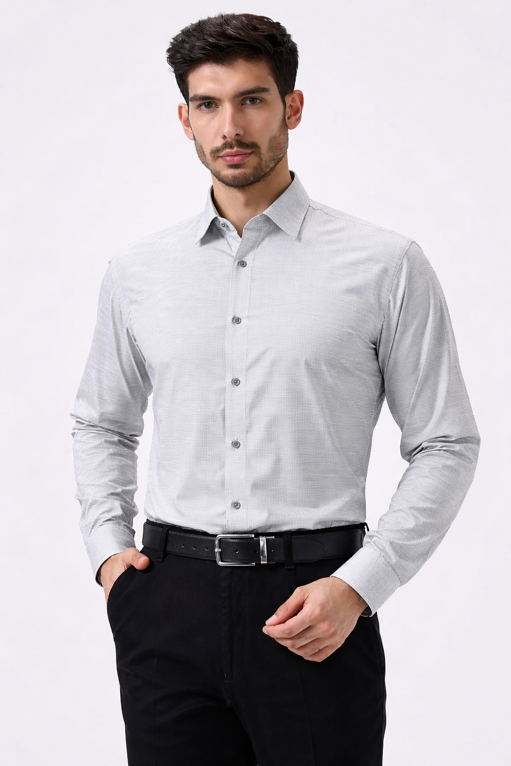 Cotton Slik Light Gray Colour Men Shirt
