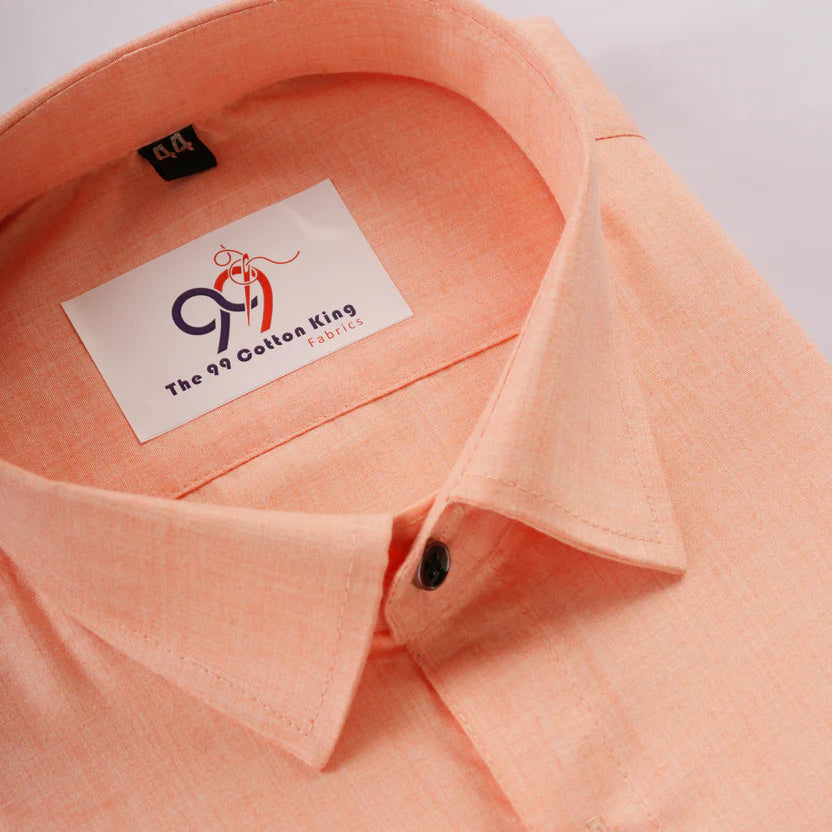 Premium Linen Slub Orange Color Plain Shirt - Full Sleeves
