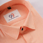Premium Linen Slub Orange Color Plain Shirt - Full Sleeves