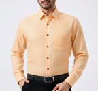 Premium Linen Slub Orange Color Plain Shirt - Full Sleeves