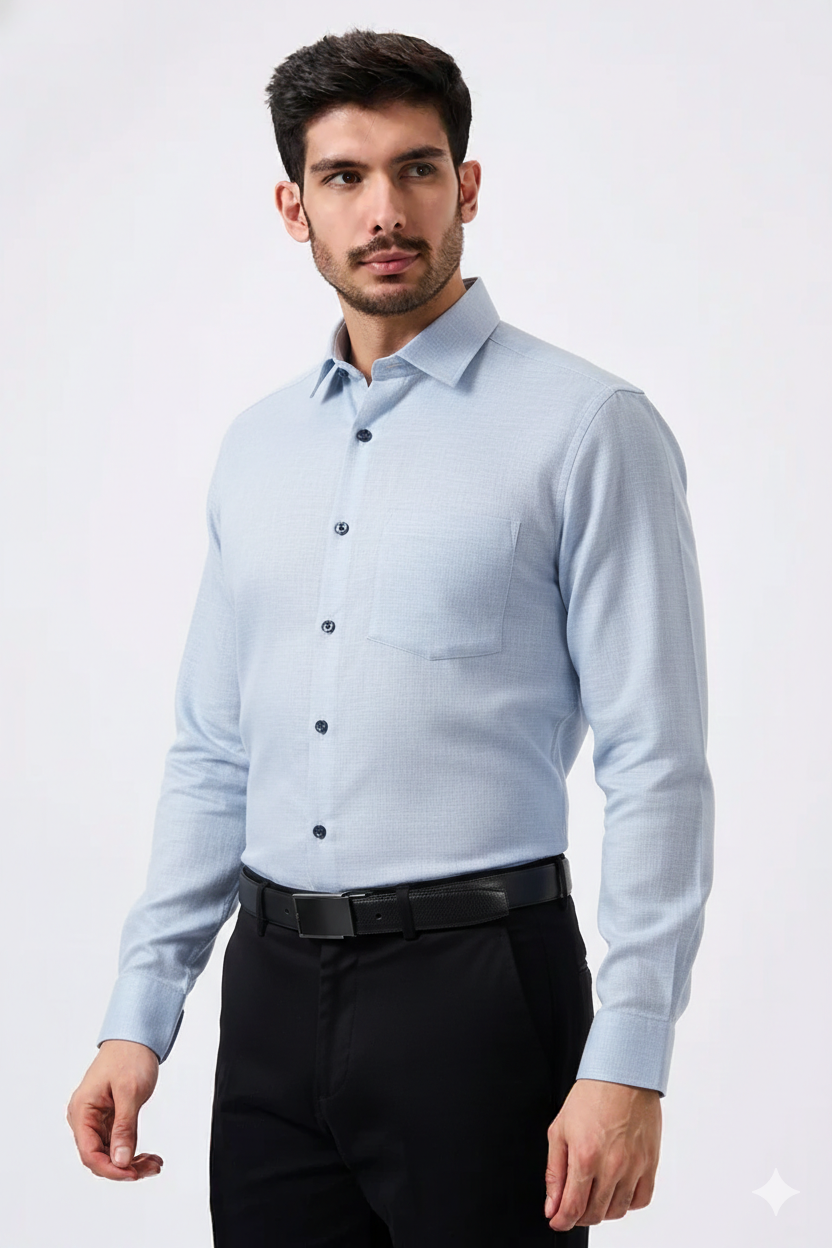 Premium Linen Slub Gray Color Plain Shirt - Full Sleeves