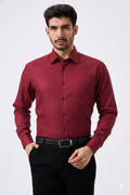 Premium Linen Slub Red Color Plain Shirt - Full Sleeves