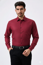 Premium Linen Slub Red Color Plain Shirt - Full Sleeves