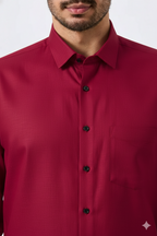 Premium Linen Slub Red Color Plain Shirt - Full Sleeves
