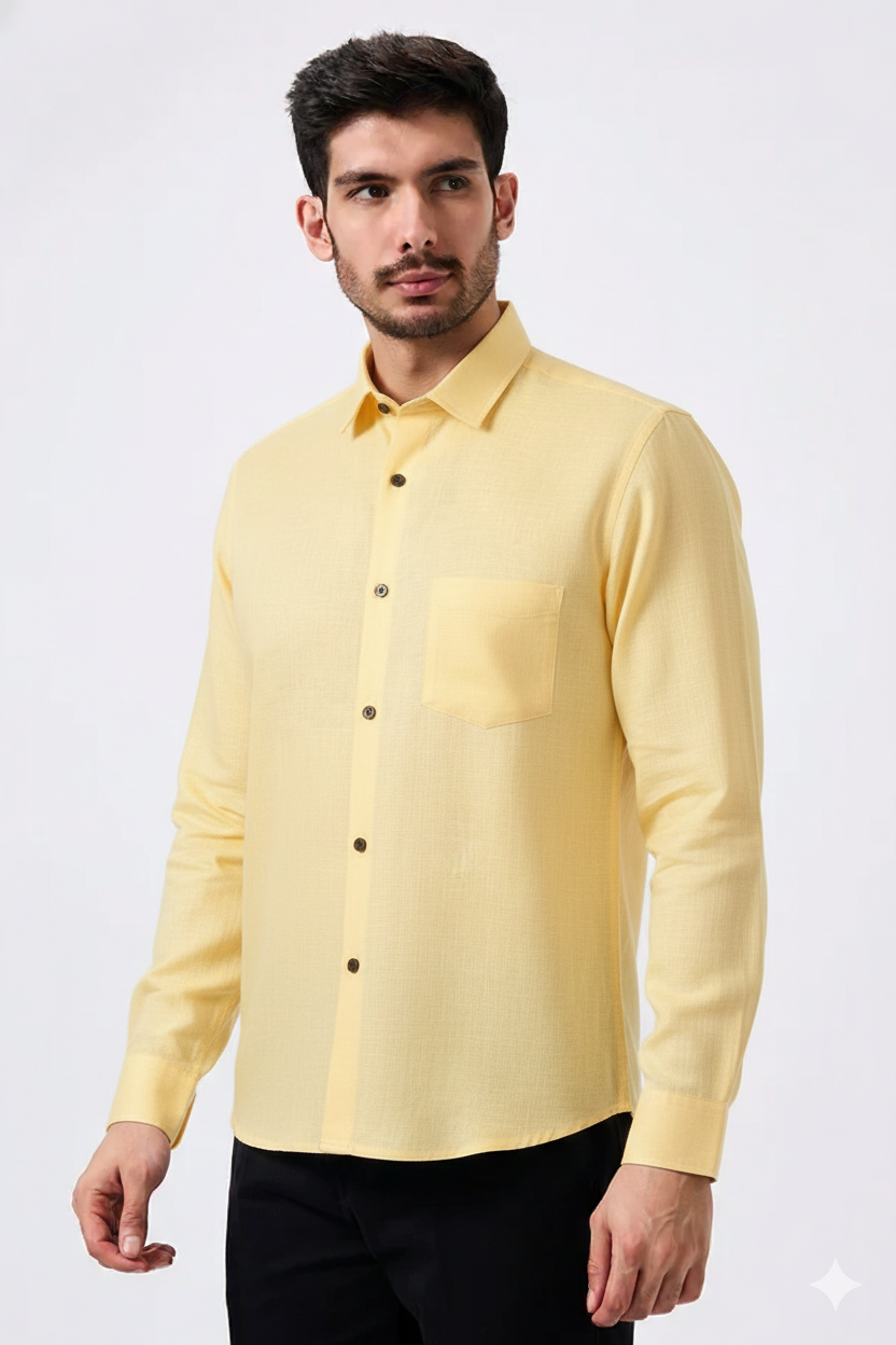 Premium Linen Slub Orange Color Plain Shirt - Full Sleeves