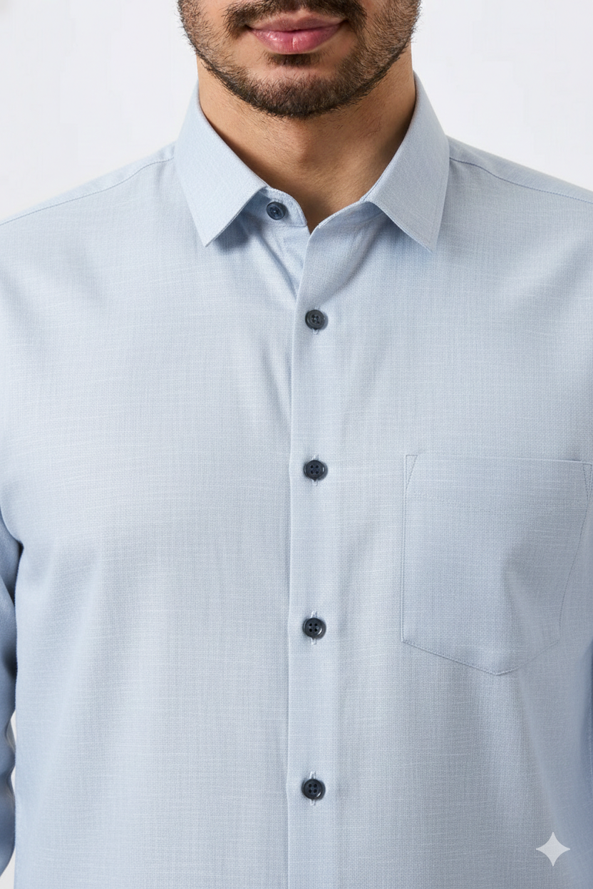 Premium Linen Slub Gray Color Plain Shirt - Full Sleeves