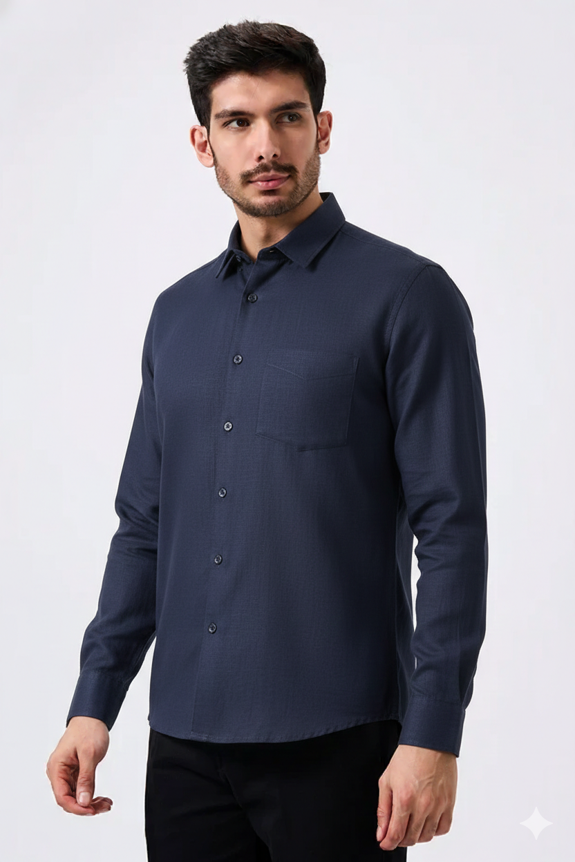 Premium Linen Slub Red Color Plain Shirt - Full Sleeves