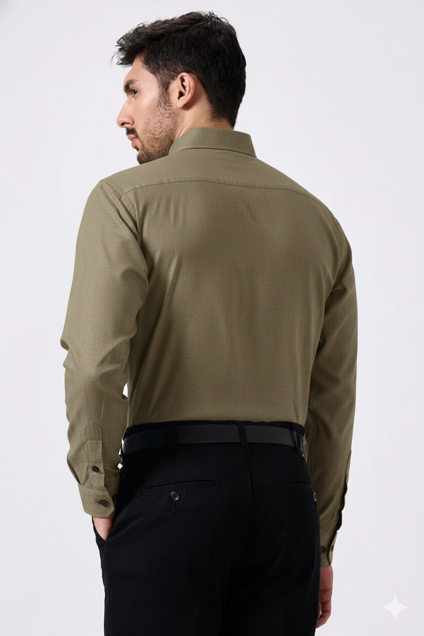 Premium Linen Slub Red Color Plain Shirt - Full Sleeves