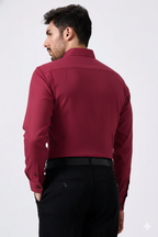 Premium Linen Slub Red Color Plain Shirt - Full Sleeves