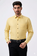 Premium Linen Slub Yellow Color Plain Shirt - Full Sleeves