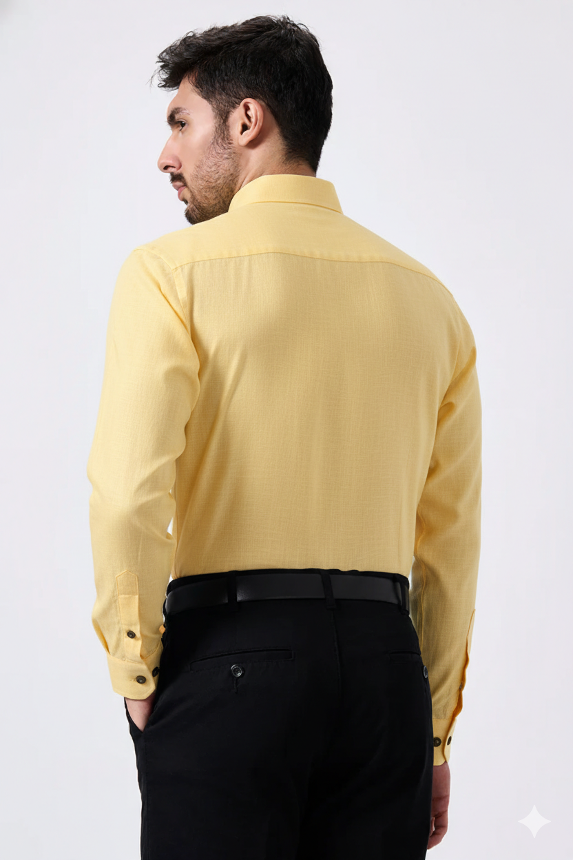 Premium Linen Slub Orange Color Plain Shirt - Full Sleeves