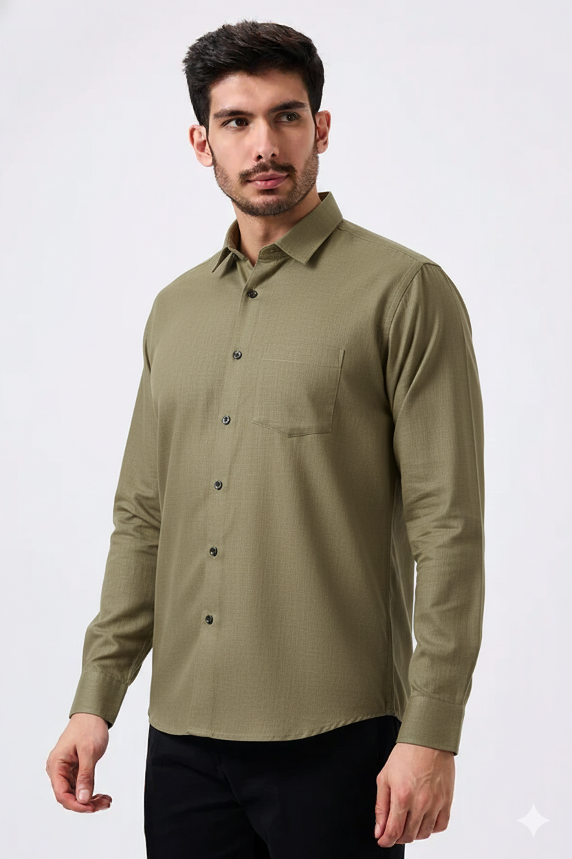 Premium Linen Slub Red Color Plain Shirt - Full Sleeves