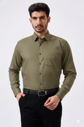 Premium Linen Slub Mehndi Color Plain Shirt - Full Sleeves