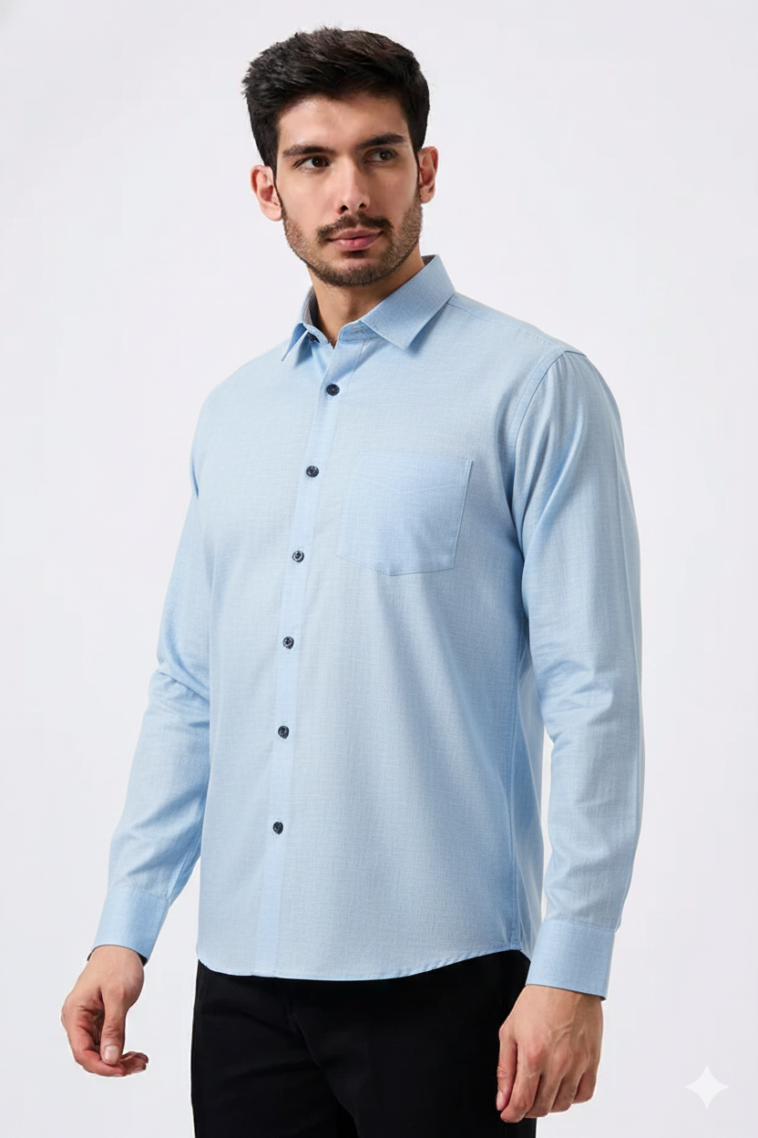 Premium Linen Slub Gray Color Plain Shirt - Full Sleeves