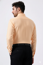 Premium Linen Slub Orange Color Plain Shirt - Full Sleeves