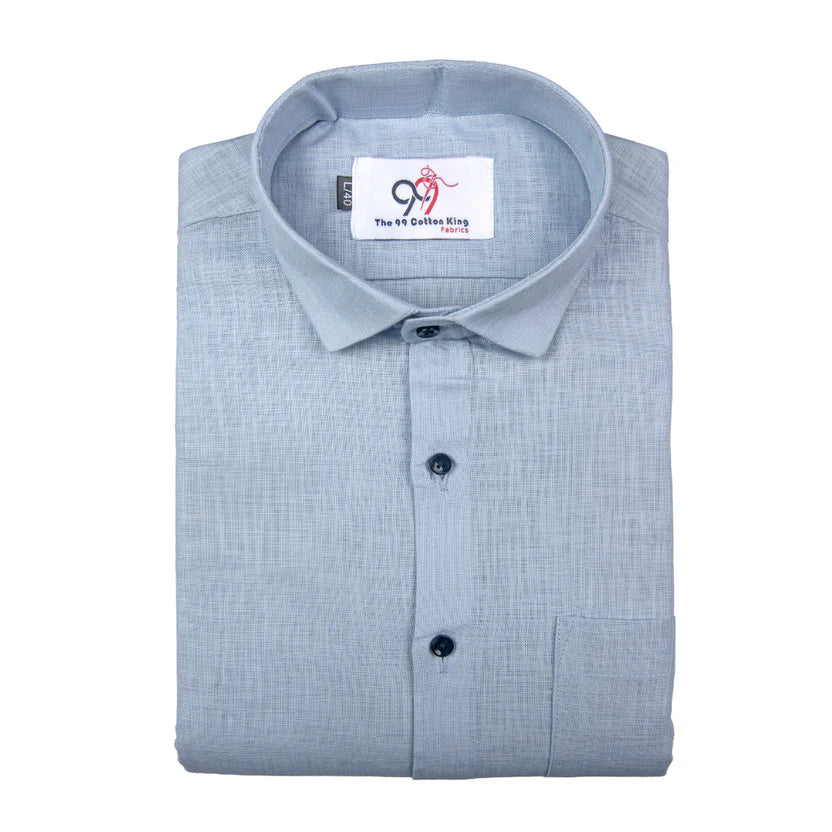 Premium Linen Slub Gray Color Plain Shirt - Full Sleeves