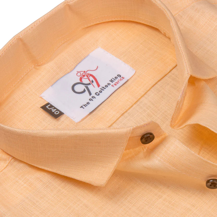 Premium Linen Slub Orange Color Plain Shirt - Full Sleeves