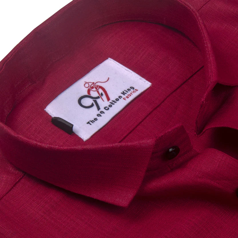 Premium Linen Slub Red Color Plain Shirt - Full Sleeves
