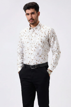Premium Linen Slub White Color Gold Print Shirt