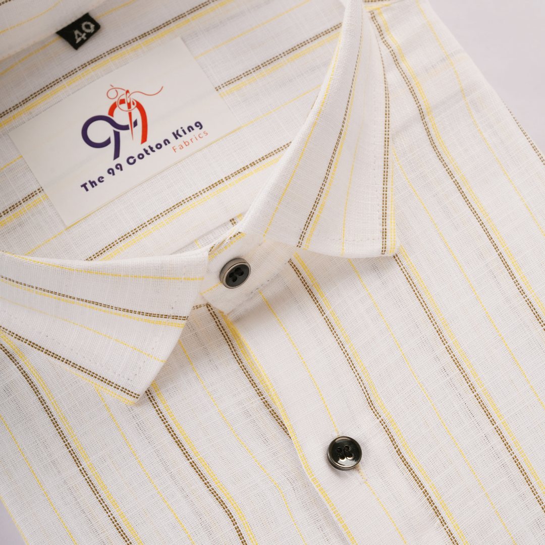 Plax Linen Cotton Yellow Lining Shirt